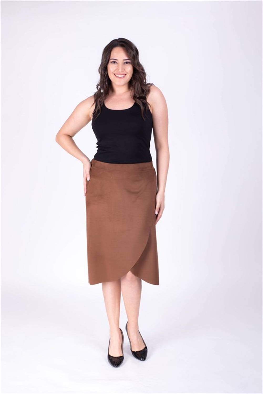 Elastic Back Wrap Suede Skirt