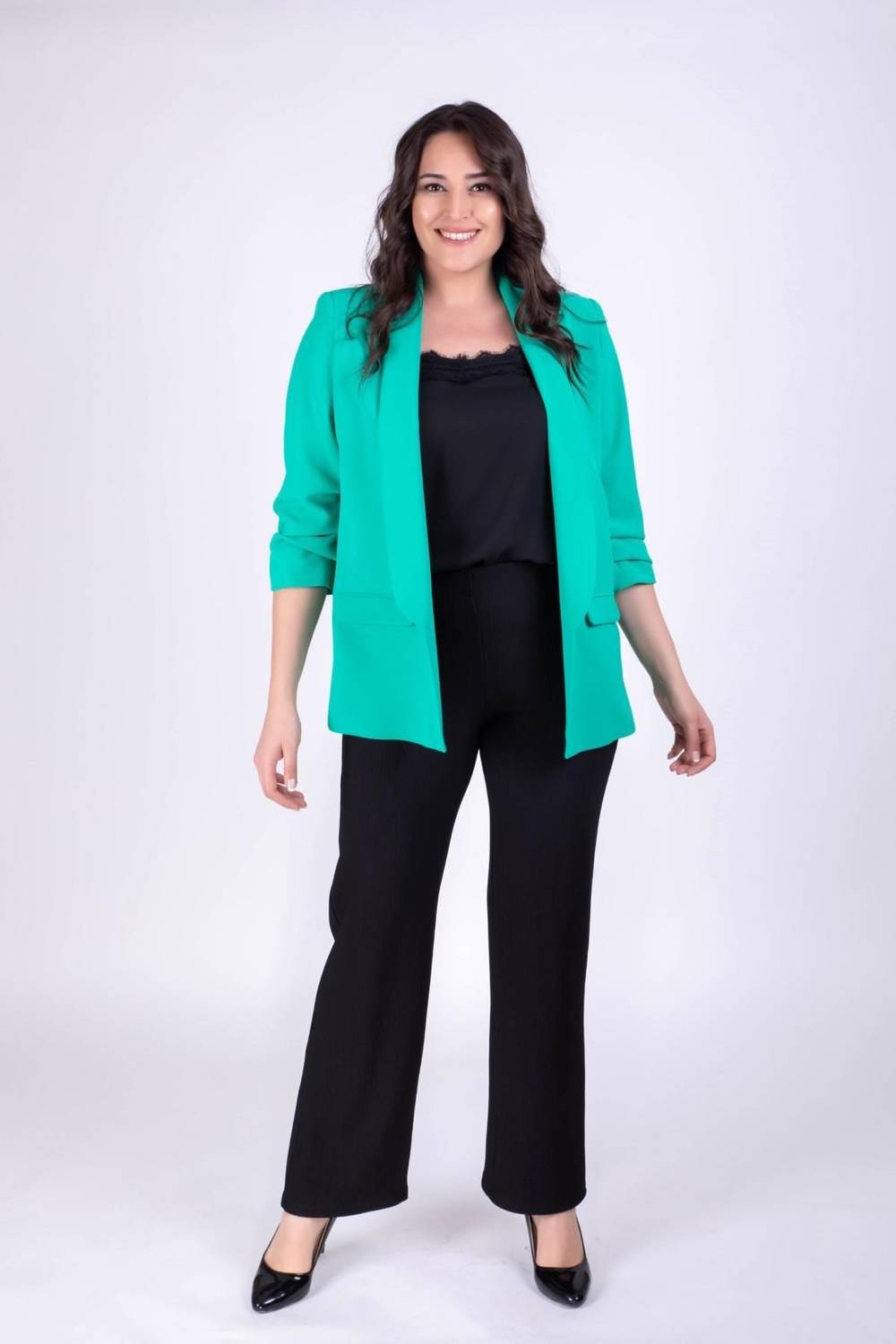 Sleeve Detailed Lined Blazer Jacket