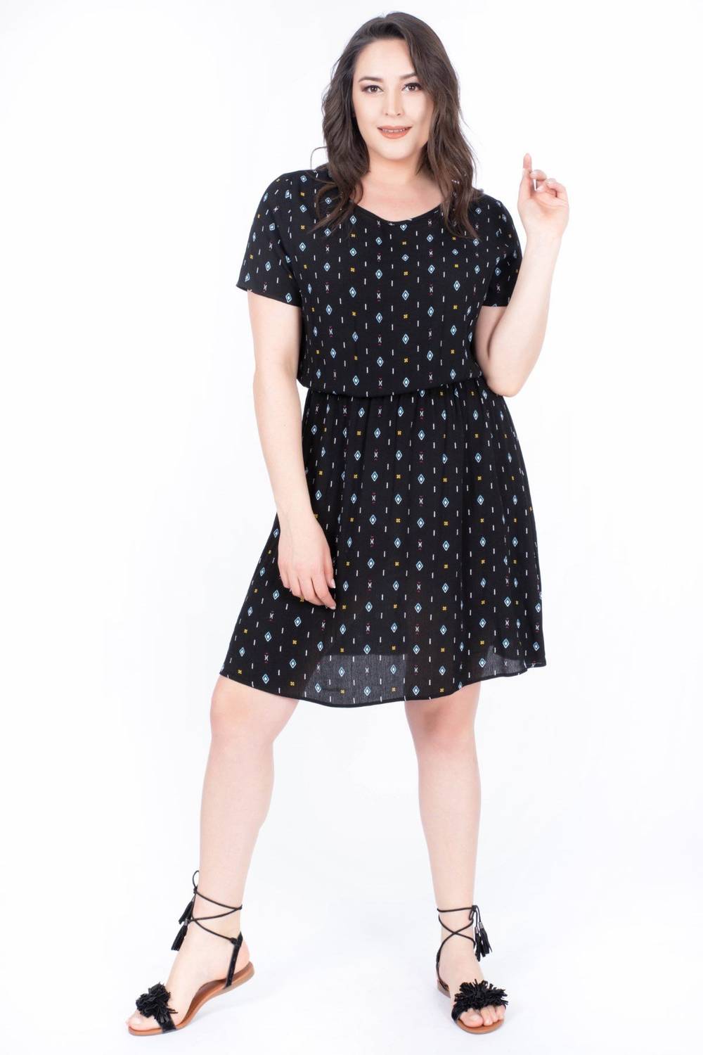 Elastic Waist Patterned Dress
