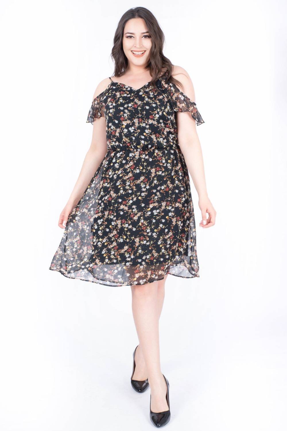 Düşük Kol Şifon Elbise