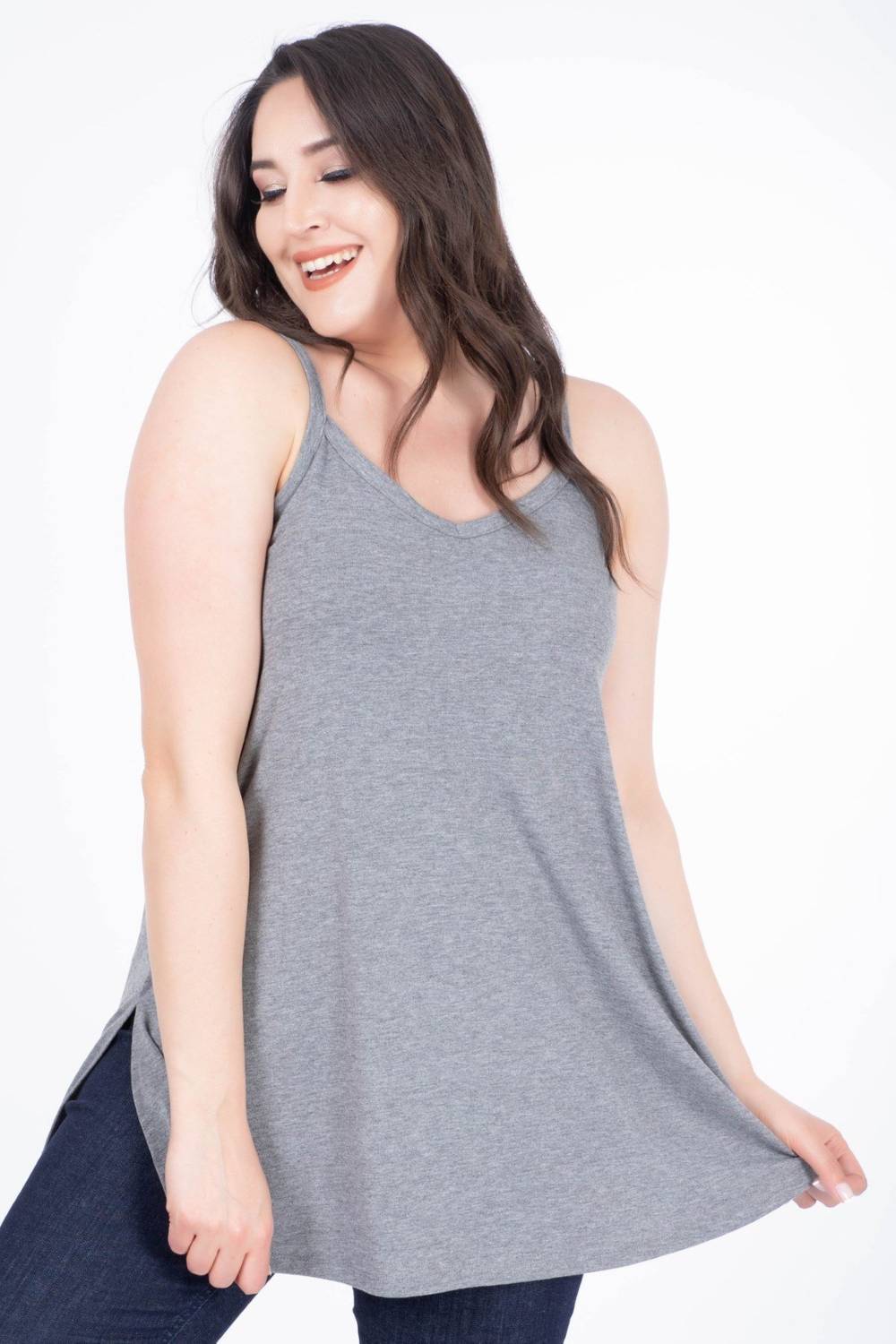 Туніка з тоджками, великий розмір, сірий колір, легка в'язана тканина, стандартного крою з розрізом, ідеальна для щоденного використання