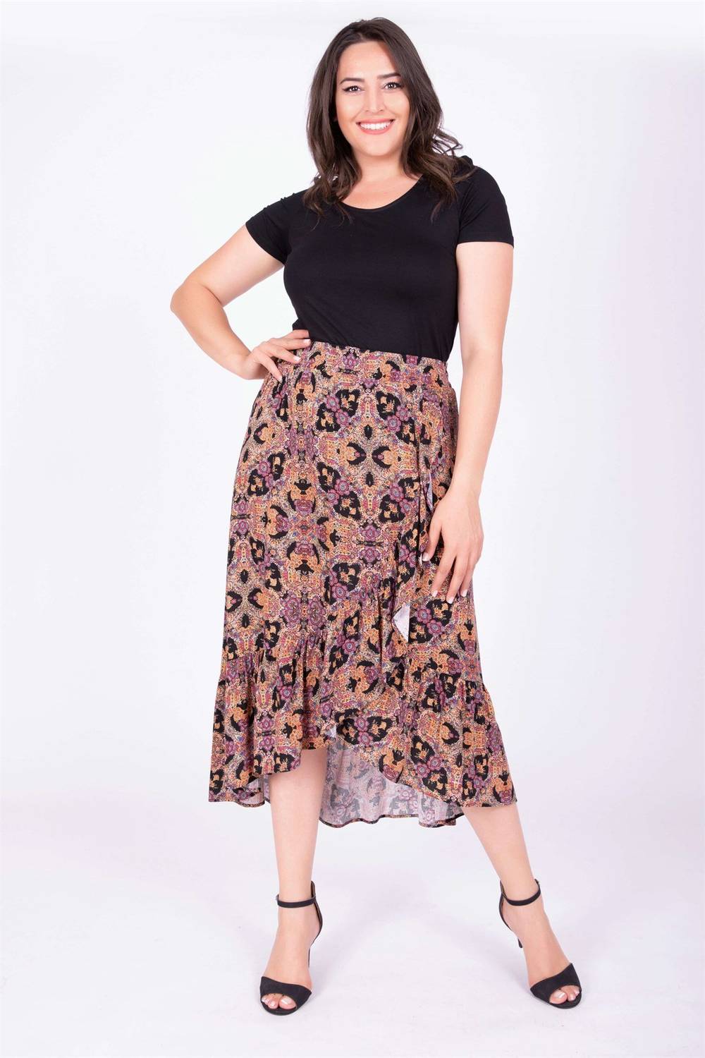 Сукня з рюшами, великий розмір, елегантний етнічний стиль, комфортний крій, 100% віскоза, довжина 78-94 см, яскраві кольори