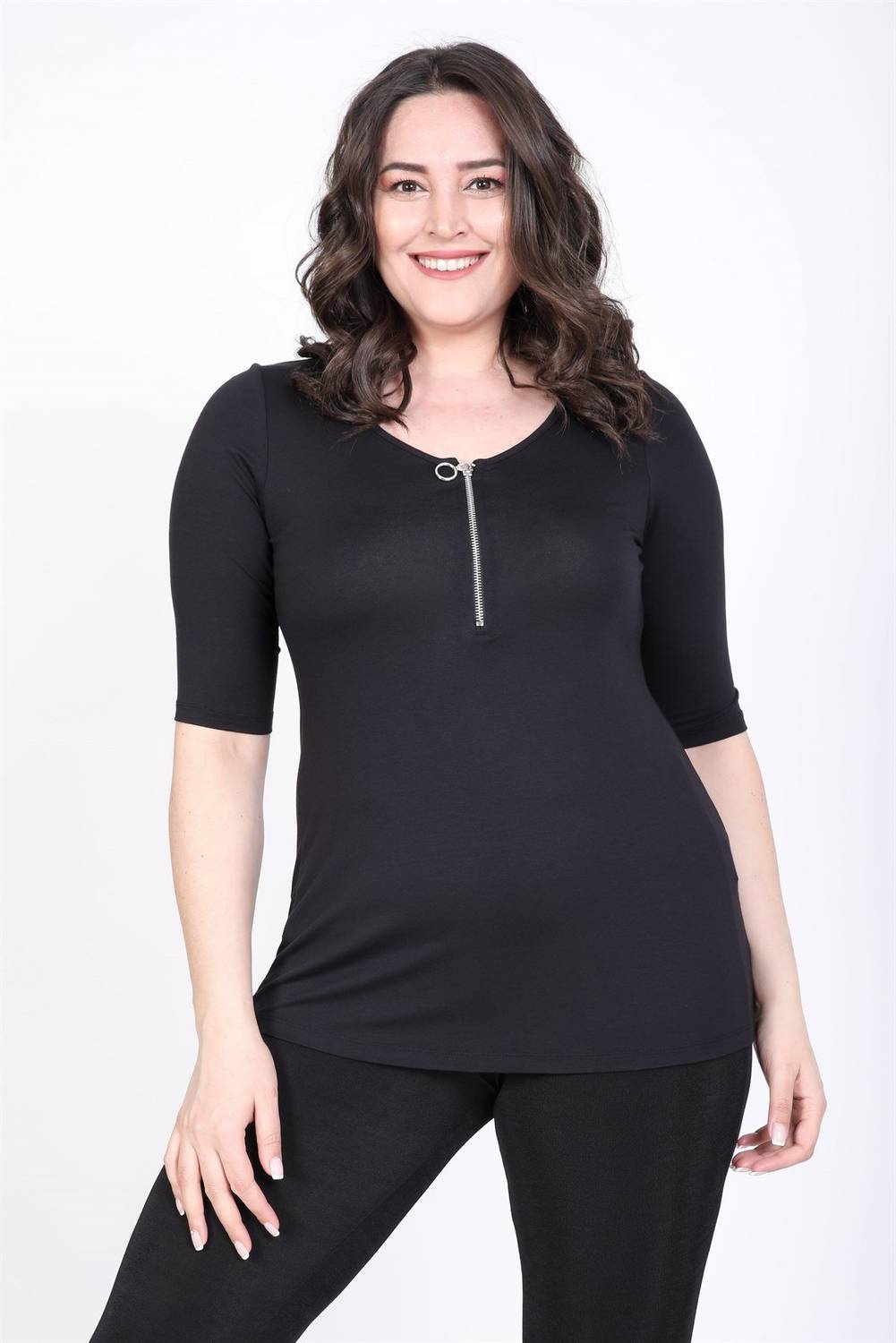 تي شيرت بياقة باليرينا وسحاب