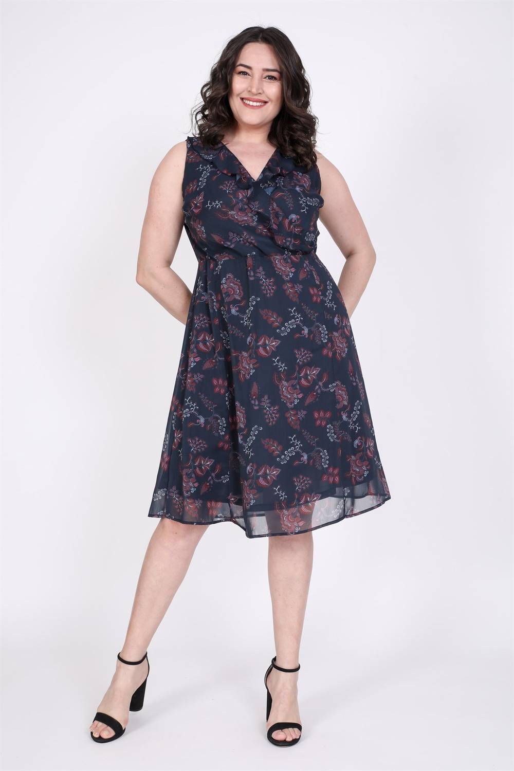 Diagonal Pile Lined Chiffon Dress