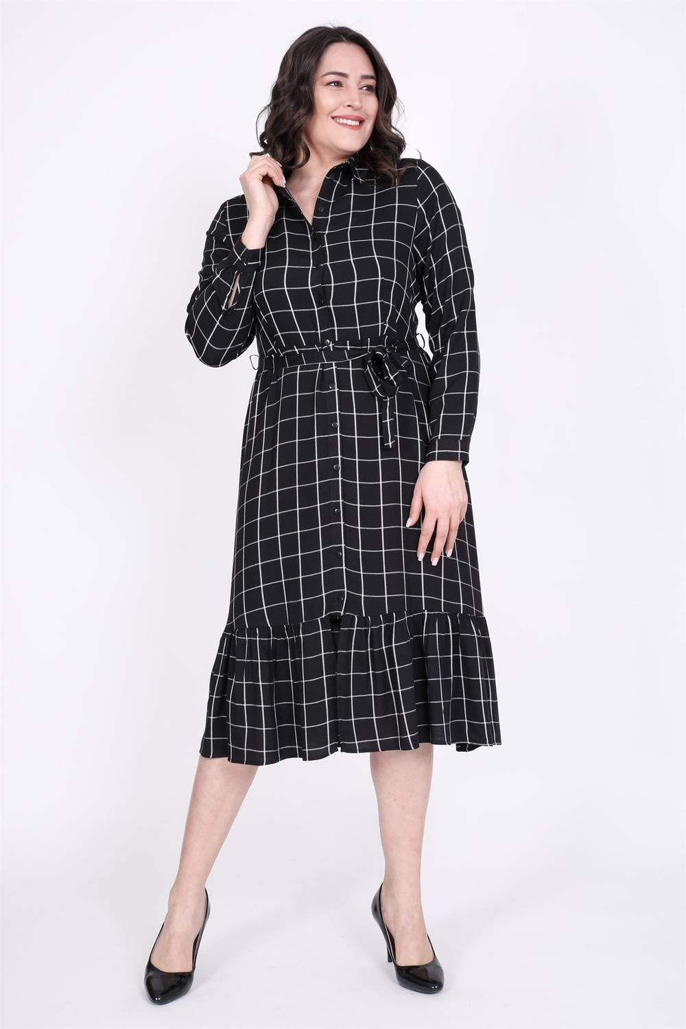 Eteği Fırfırlı Gömlek Elbise