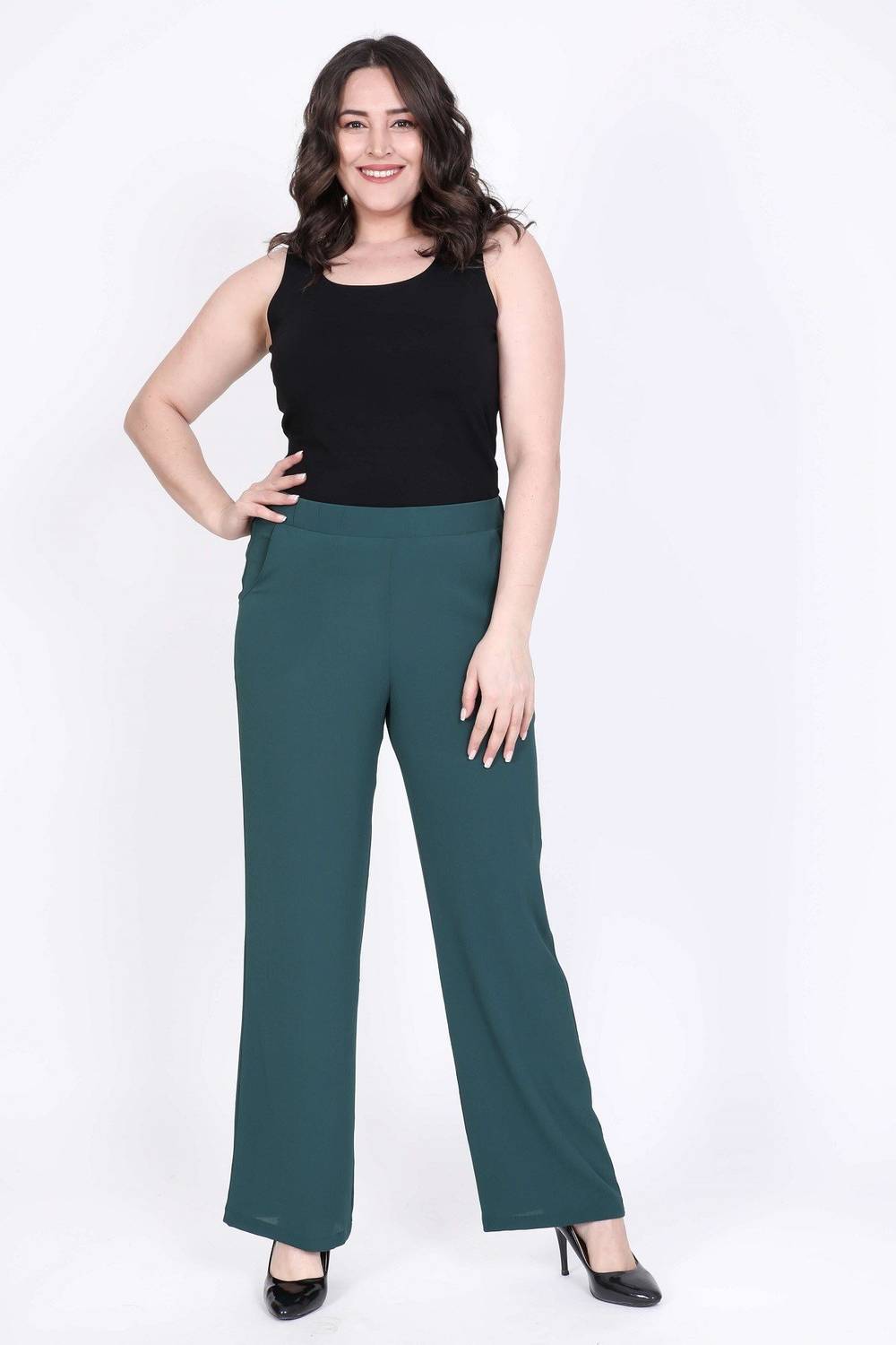 Женские брюки большого размера с резинкой на талии, свободный крой, 100% вискоза, длина обычная, комфортная посадка, цвет зеленый