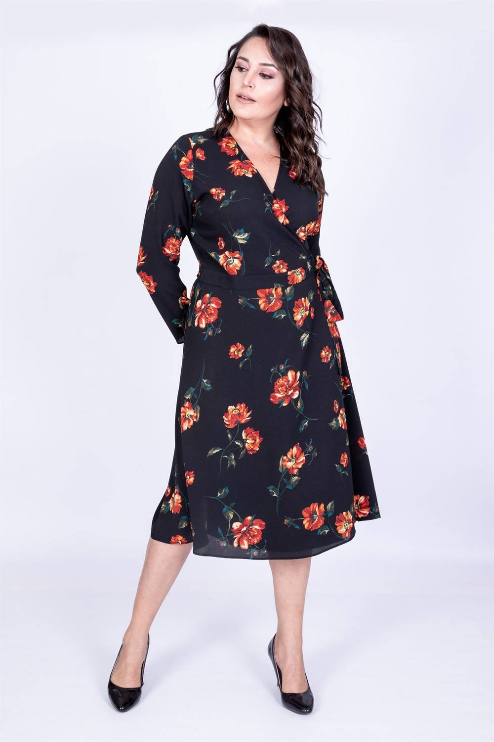 Çiçek Desenli Anvelop Elbise