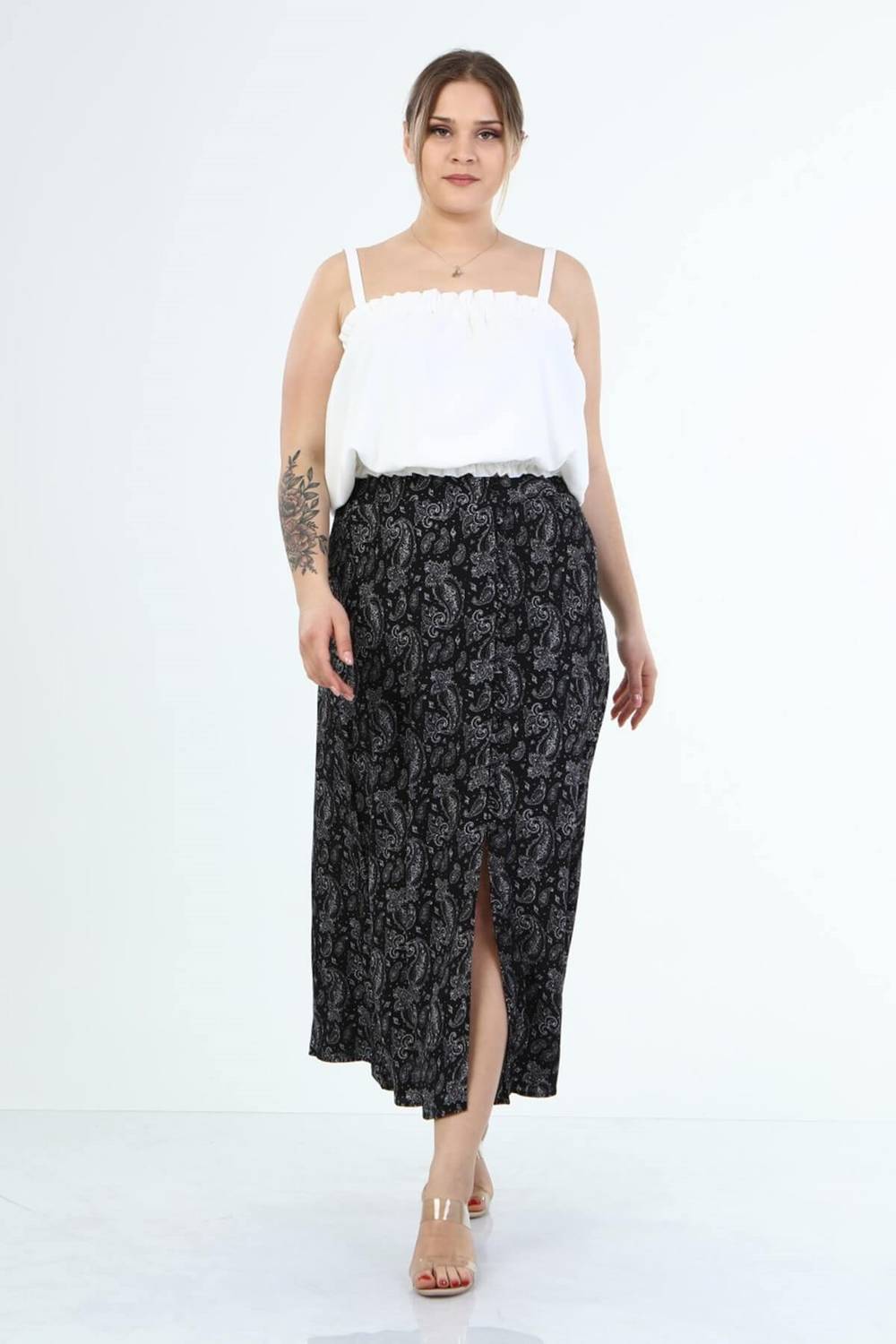 Button Front Long Skirt
