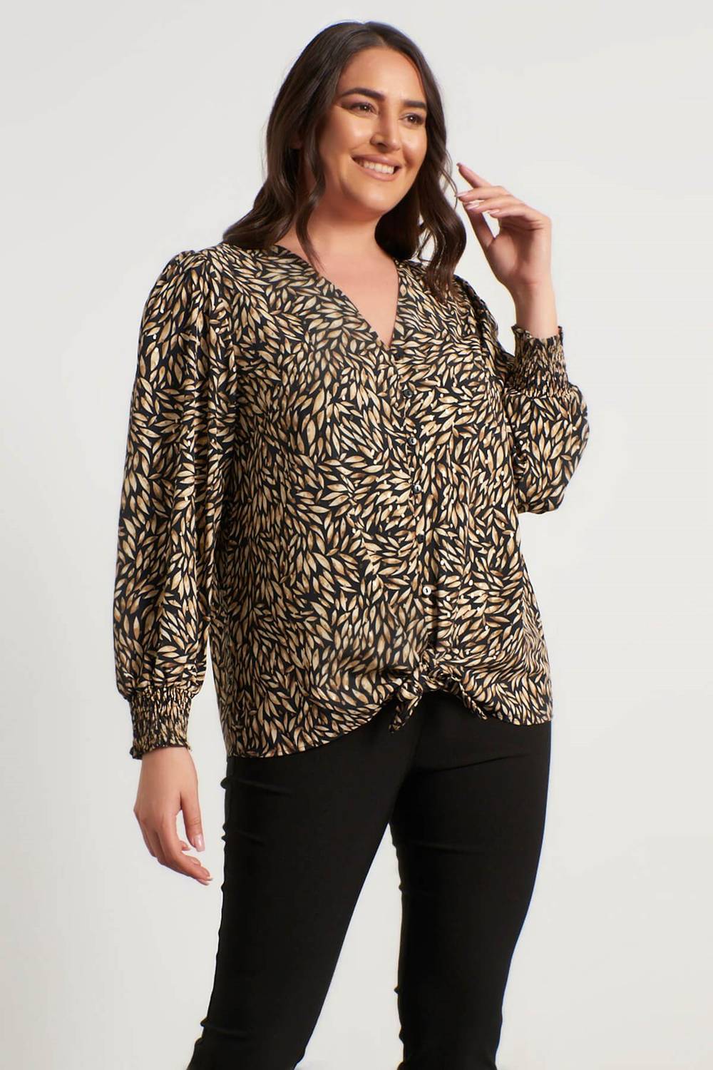 Leaf Print Tie Detailed Blouse
