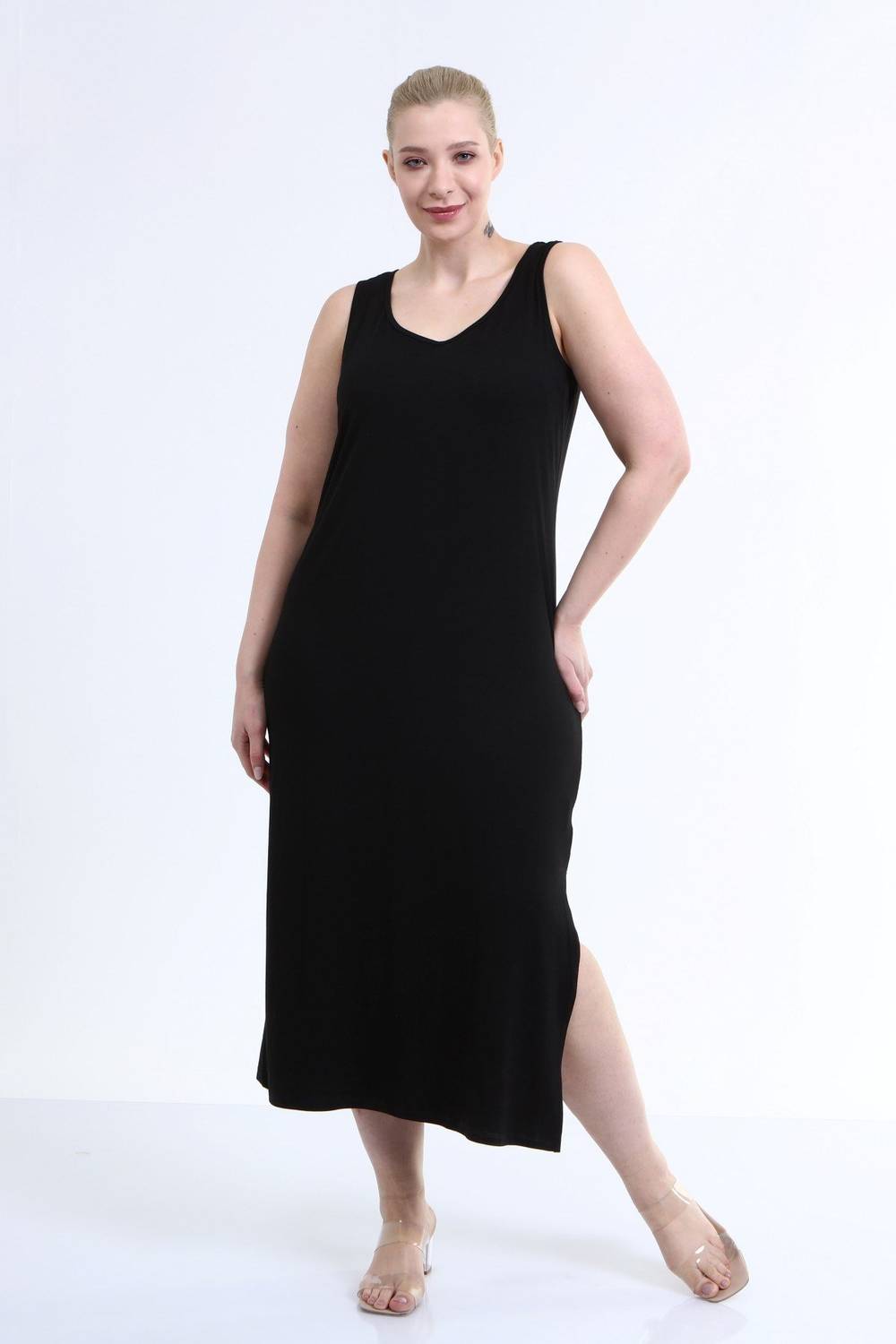 Strap Slit Detailed Combed Cotton Dress