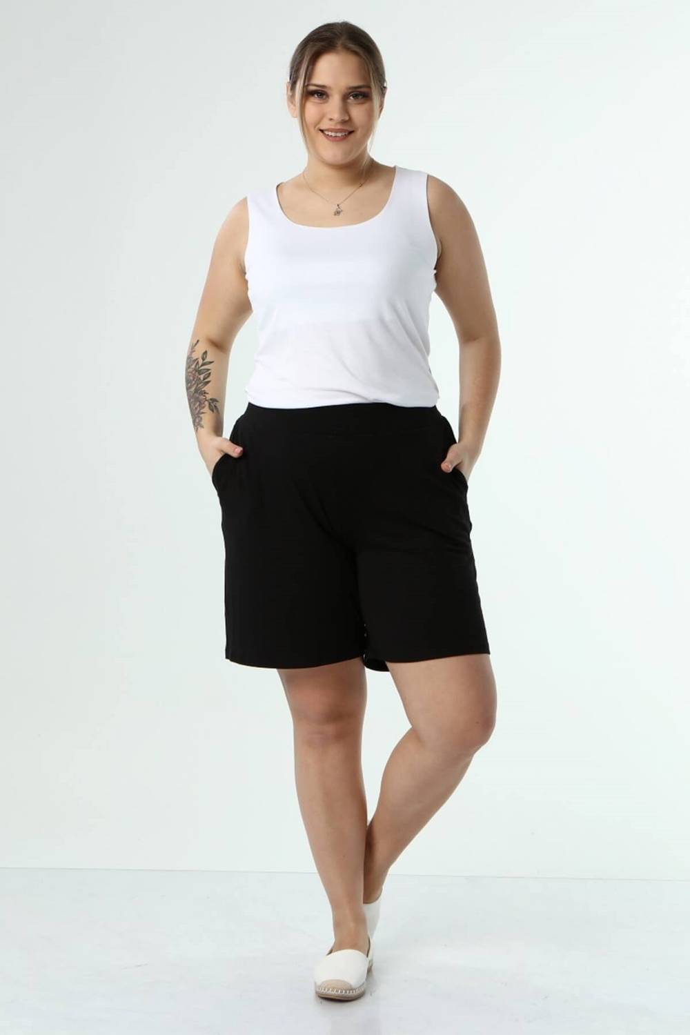 Elastic Waist Pocket Combed Cotton Shorts