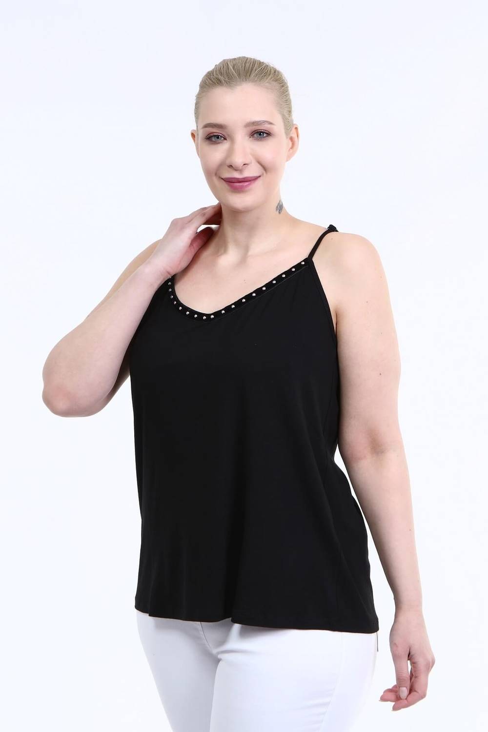 Askılı Şerit Detay Penye Bluz