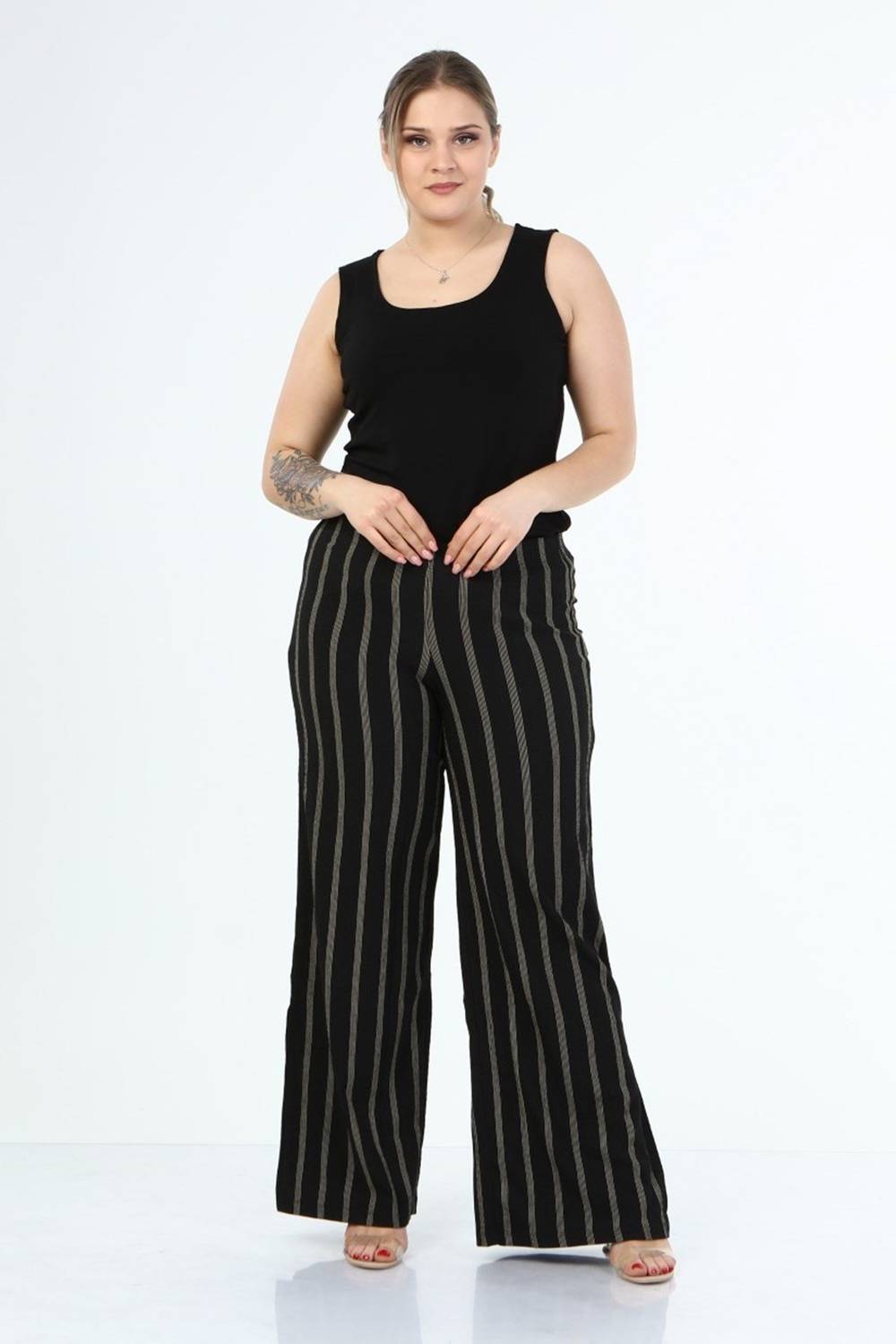Elastic Waist Trousers with Slit Legs