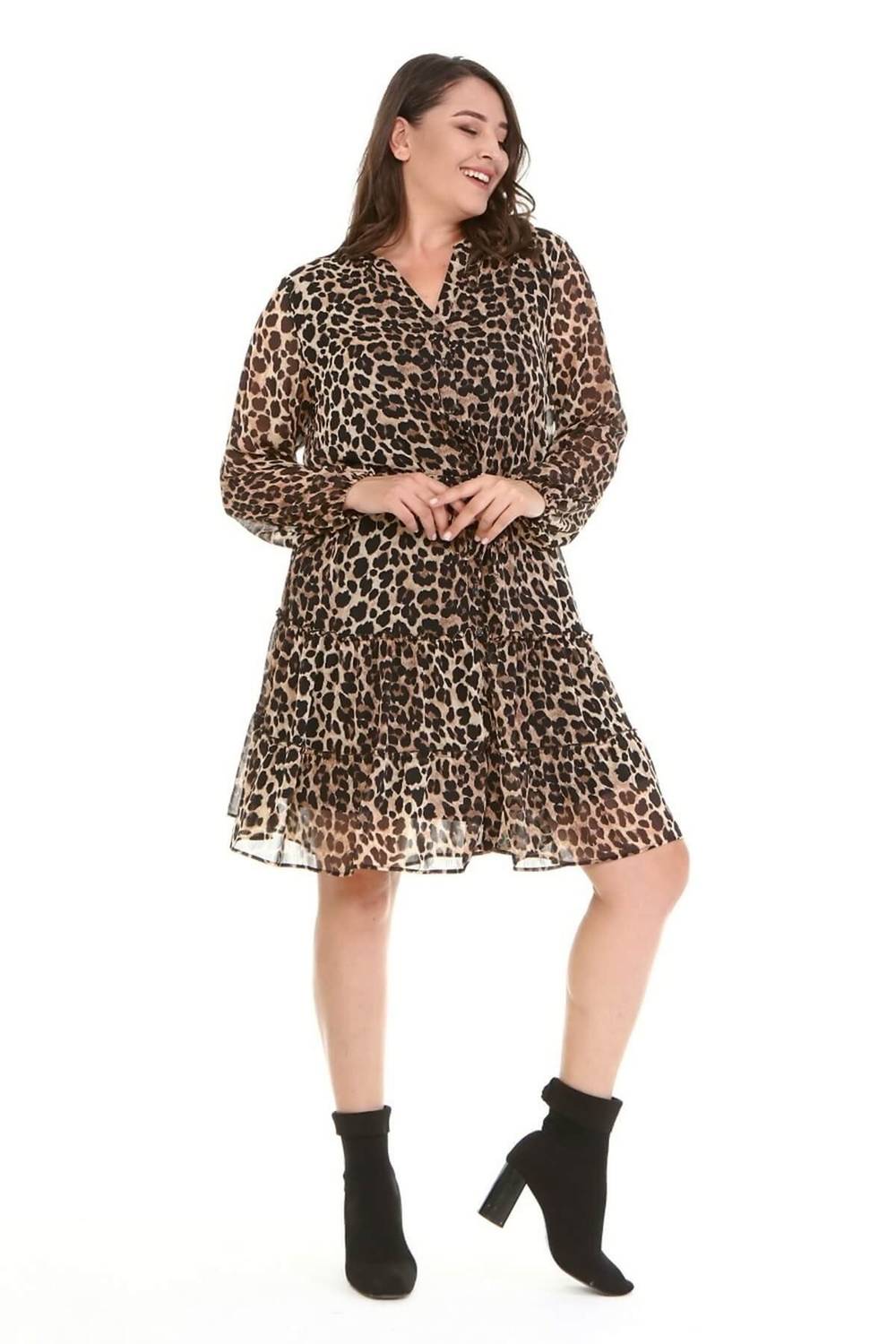 فستان شيفون بحزام مزين بكشكش