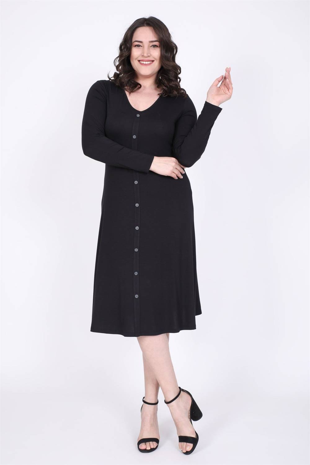 Önden Düğmeli A Kesim Elbise