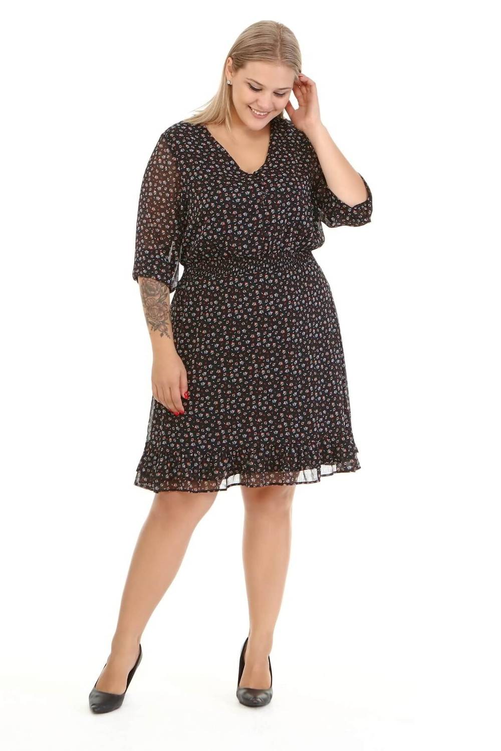 Astarlı Şifon Gipe Detaylı Elbise