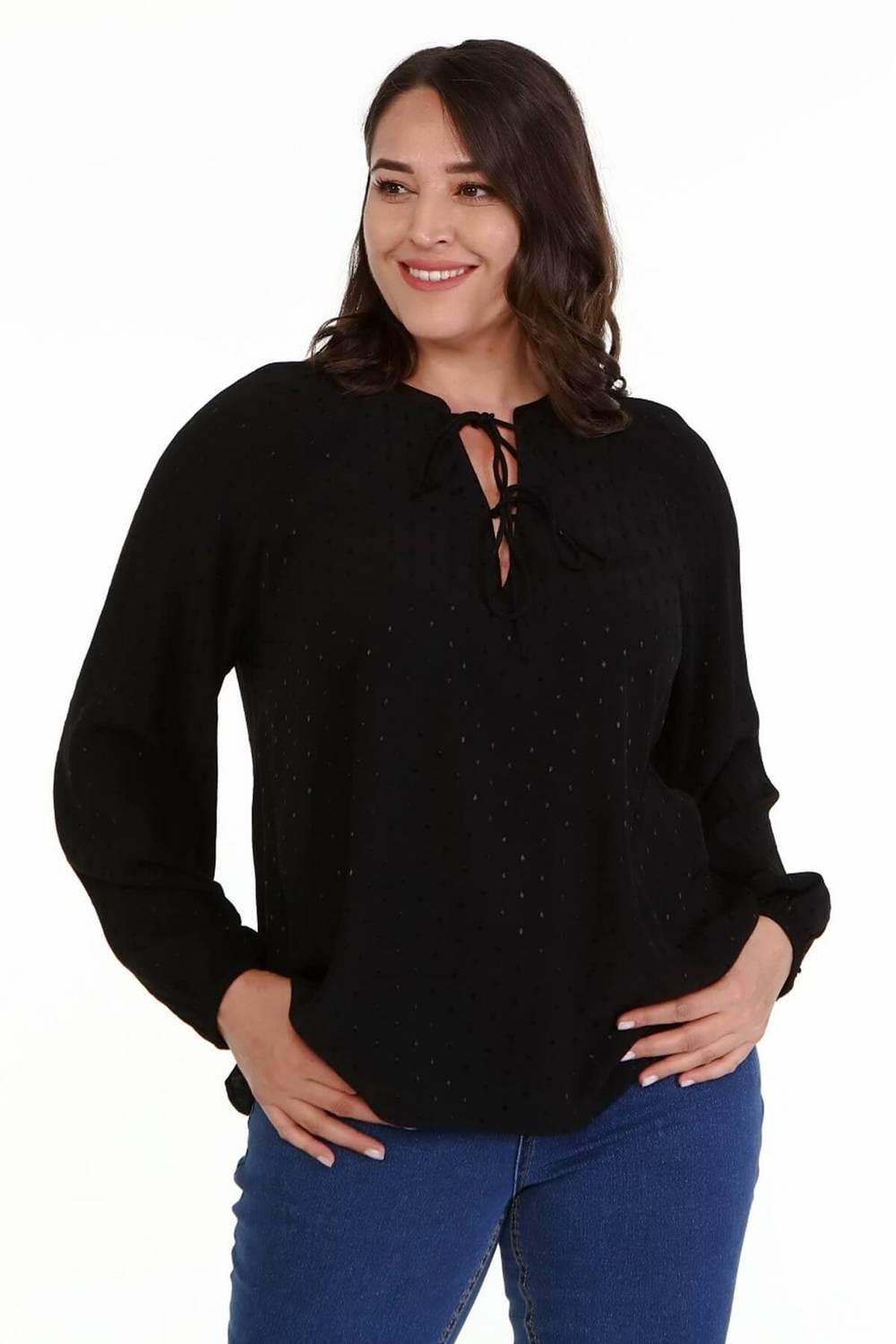 V-Neck Lace-Up Blouse