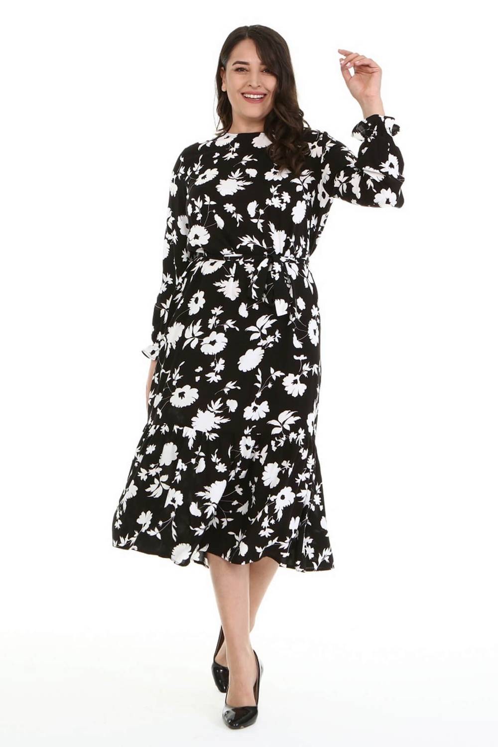 Frill Detailed Belted Long Dress