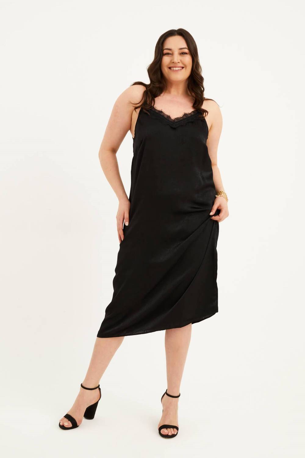 Сатинове мереживне плаття міді з відкритою спиною для великих розмірів, чорне, розмір 40-52