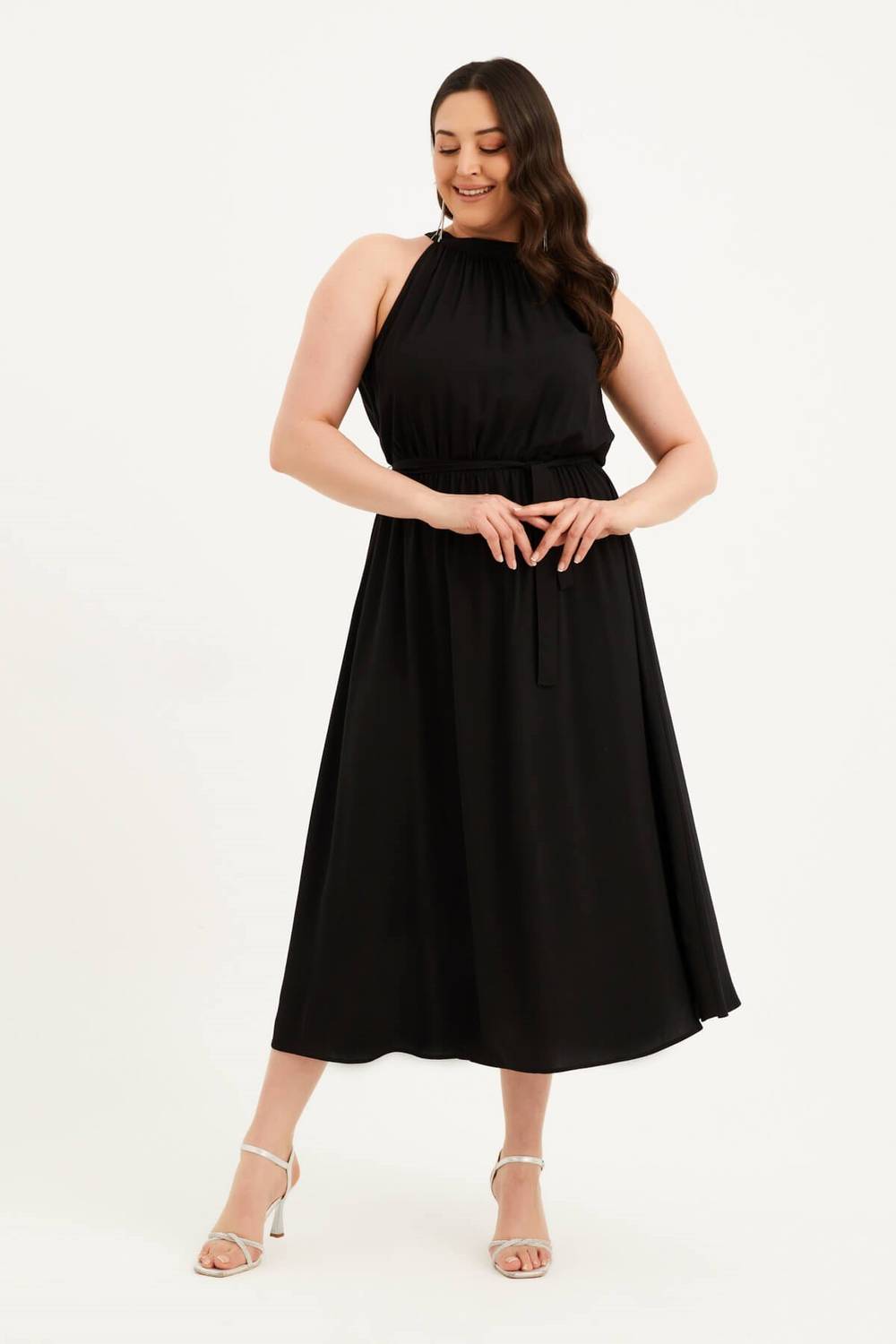 Halter Neck Belted Long Dress
