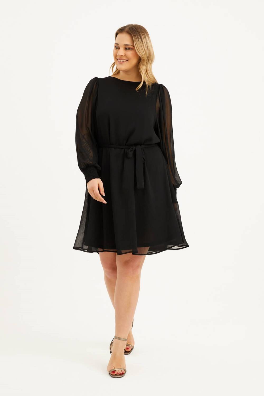 Lined Chiffon Belted Dress