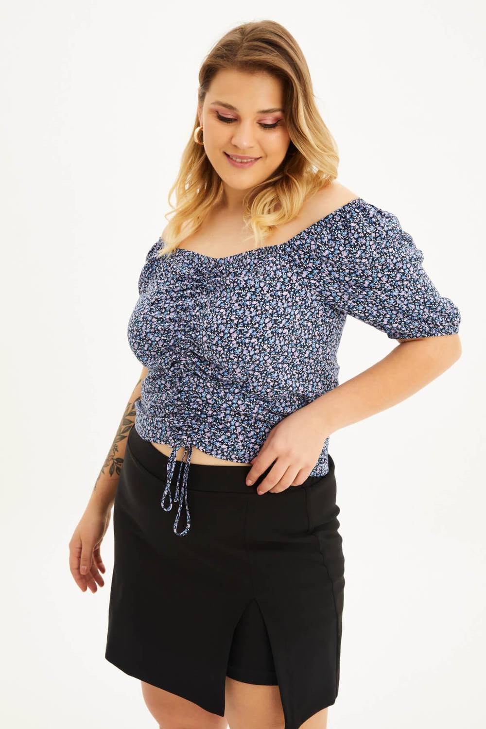 Square Neck Pleated Top