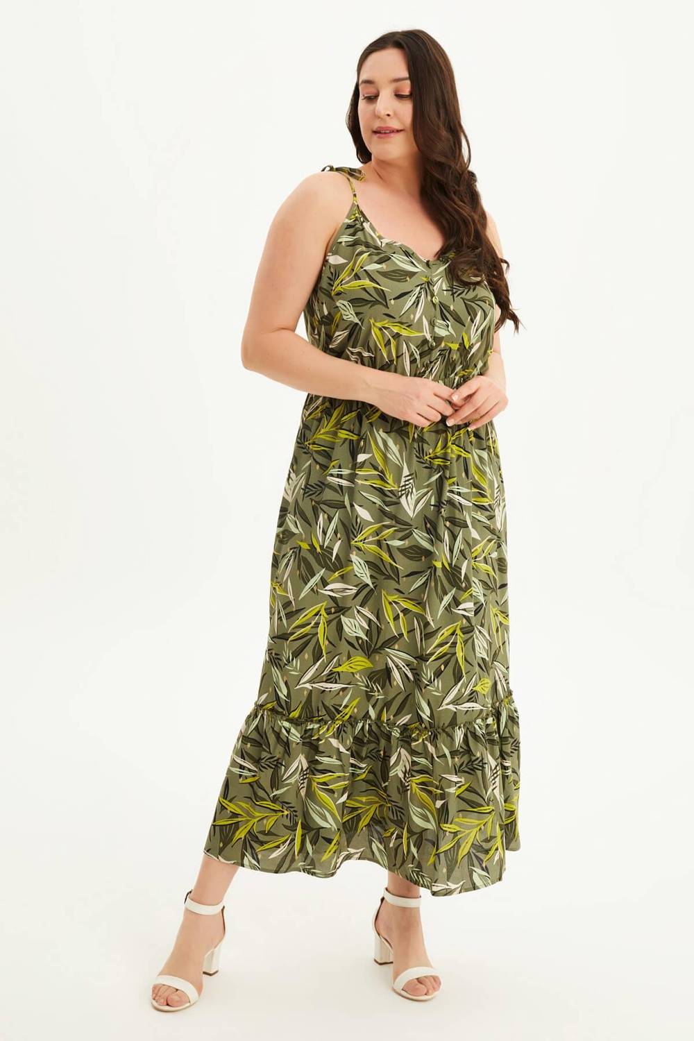 Rope Strap Elastic Waist Frilly Dress