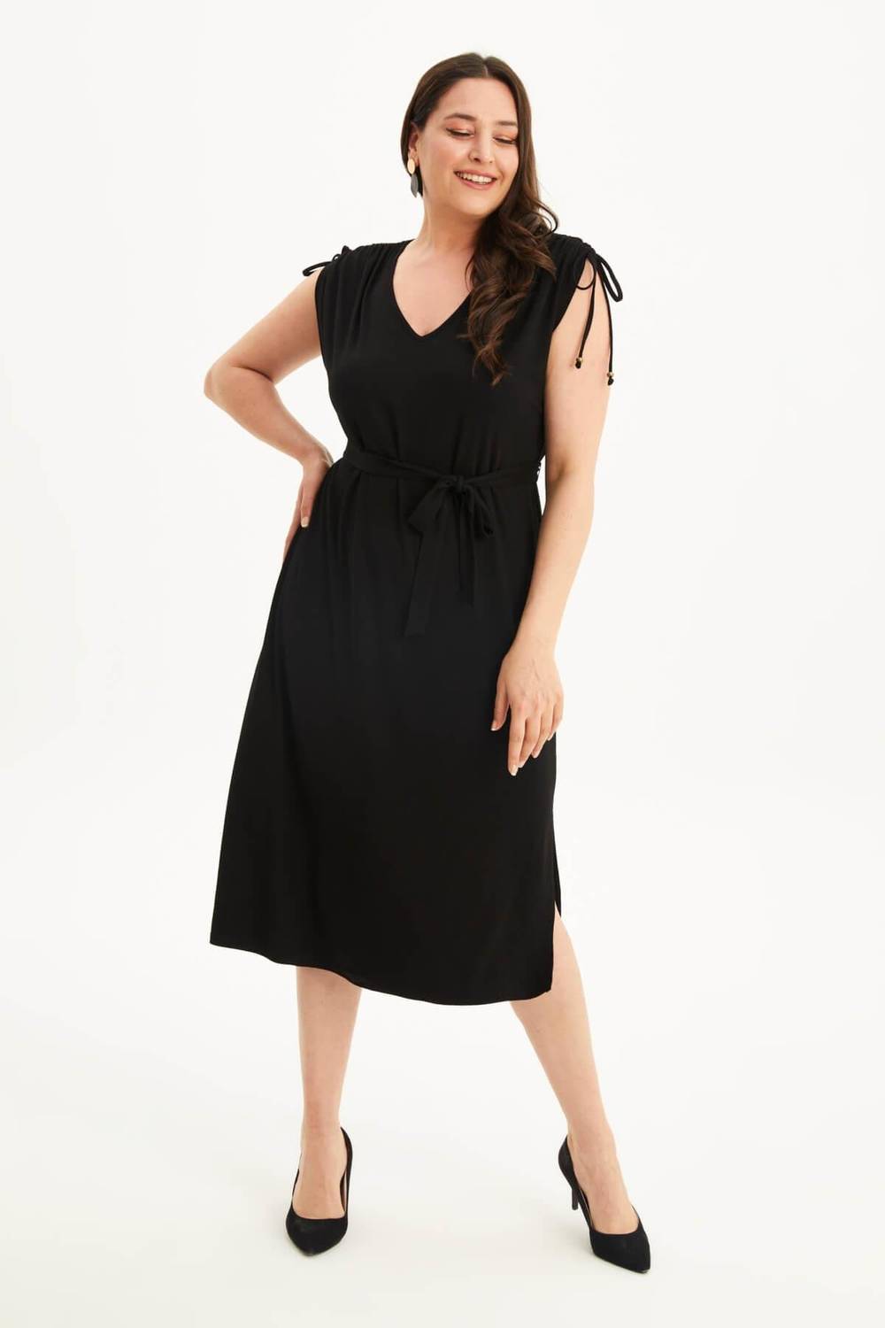 Shoulder Ruffle Detailed Combed Cotton Dress