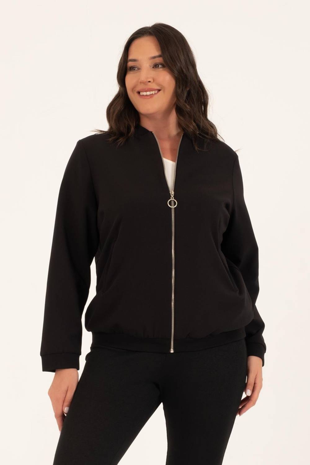 Lined Zippered Bomber Jacket