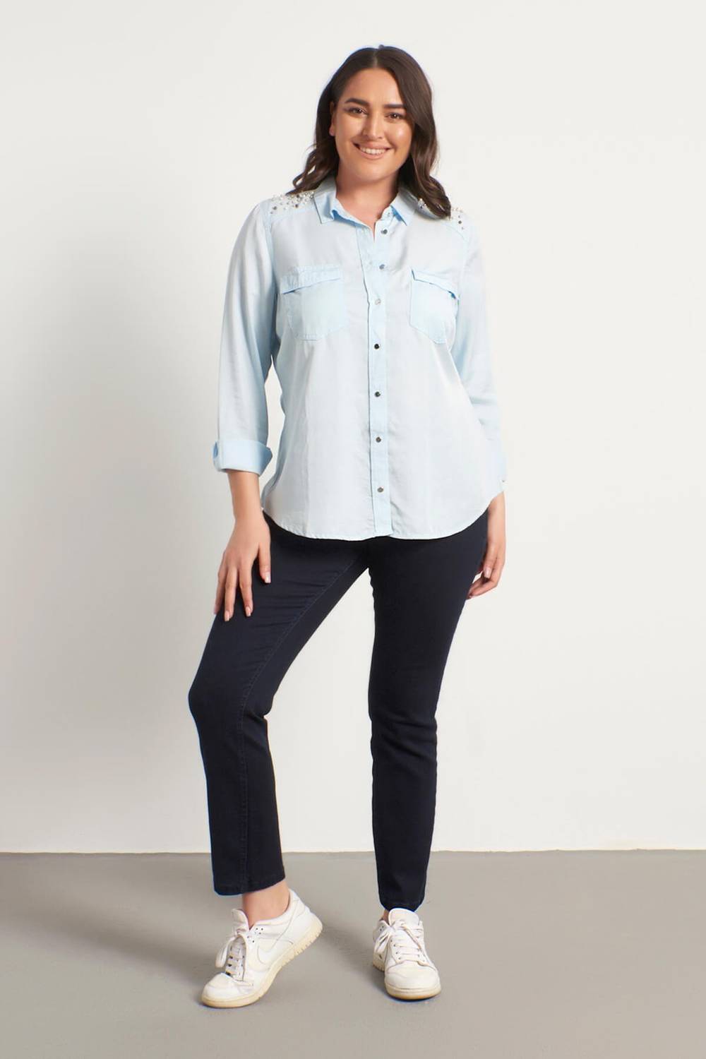 Джинси з 5 кишенями, великий розмір, класична лінія, темно-синій, 97% бавовна, 3% еластан, довжина 103 см, стильний та комфортний