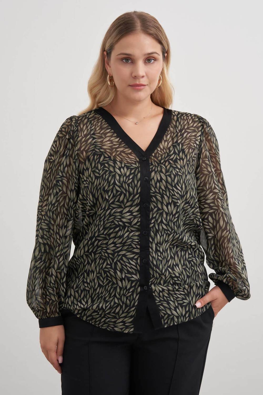 V Yaka Dökümlü  Şifon Bluz