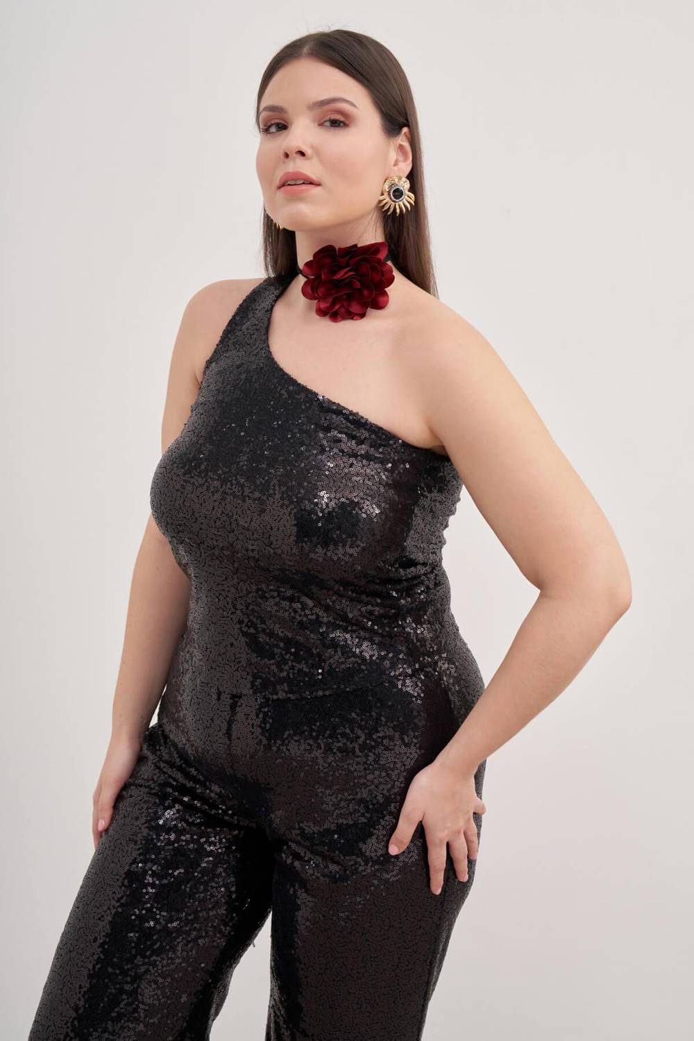 Tek Omuz Astarlı Payetli Top