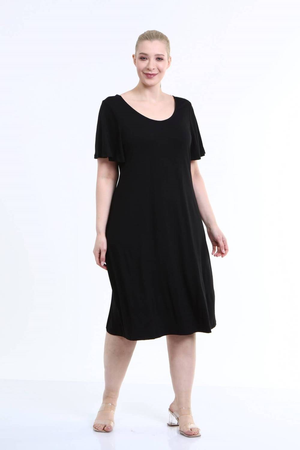 Платье с перекрестными полосками из трикотажа, большой размер, черный цвет, индекс комфорта и современный дизайн