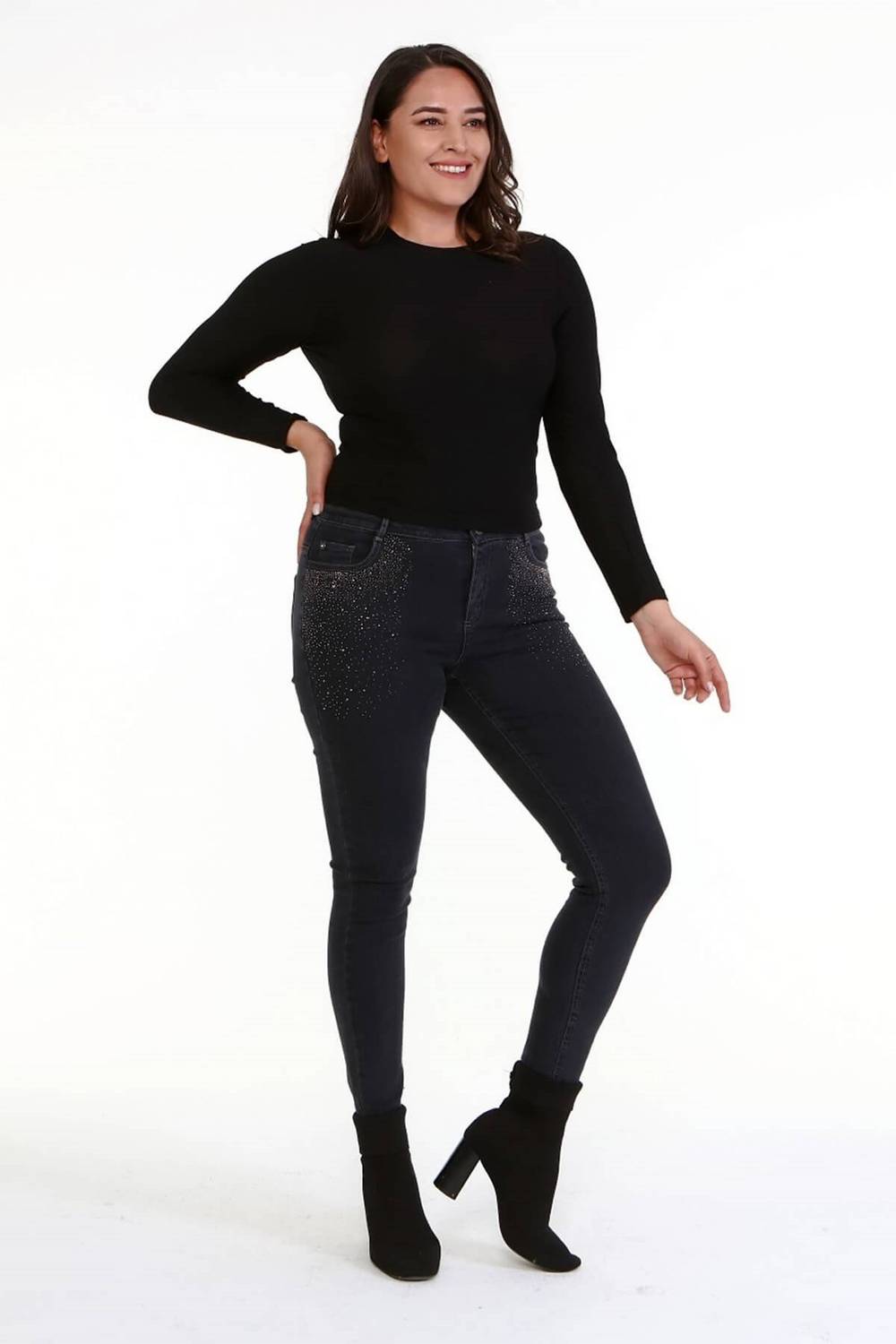 Front Pocket Stone Print Denim Trousers