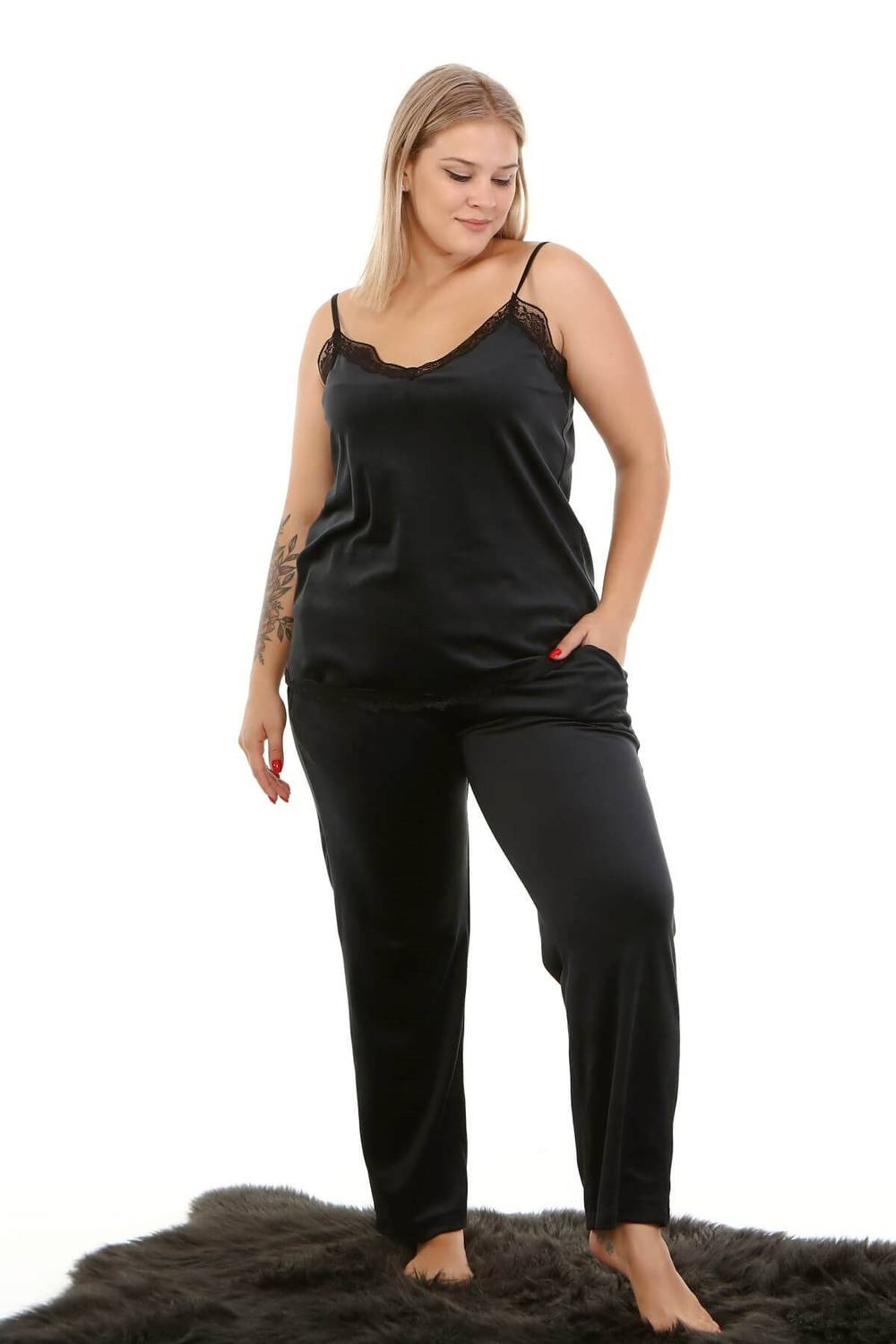 Штаны для пижамы с эластичным поясом и карманами, черные, комфортный крой, мягкая трикотажная ткань, размеры L, XL, XXL, 3XL