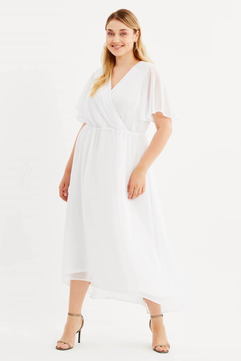 Wrapped Cape Sleeve Chiffon Dress