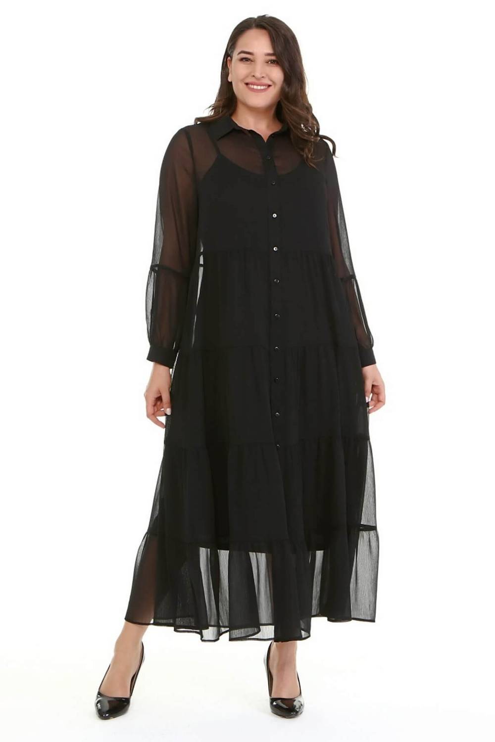 Lined Chiffon Layered Long Dress