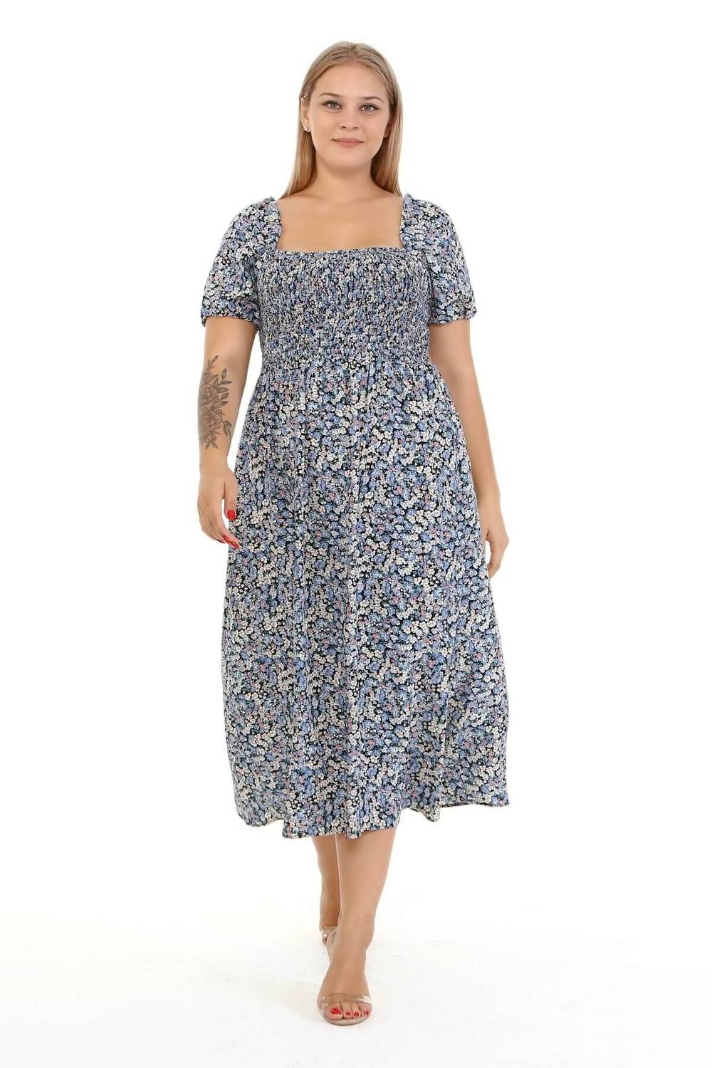 Square Collar Gipe Detailed Dress