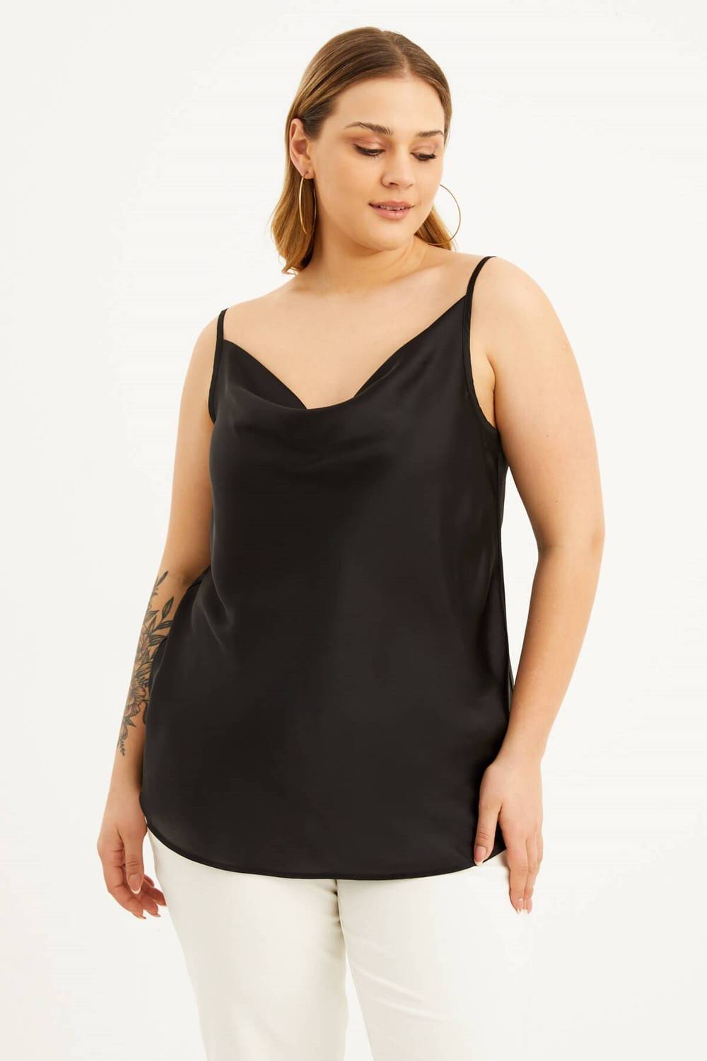 Satin Plunging Collar Rope Strap Blouse