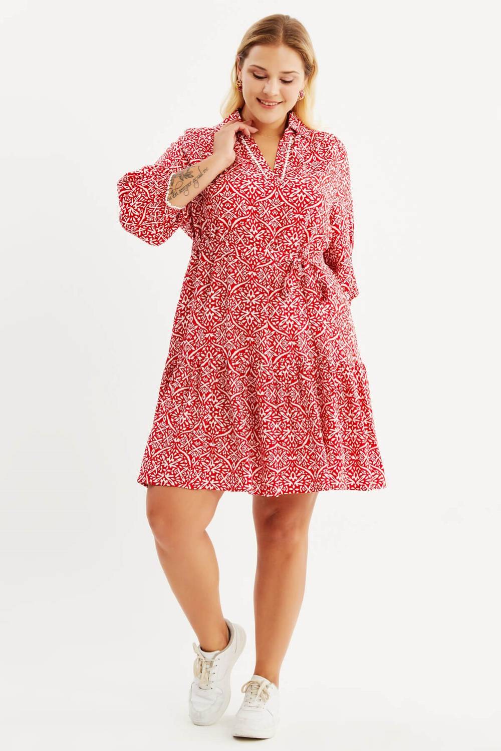 V-Neck Belted Shirt Dress