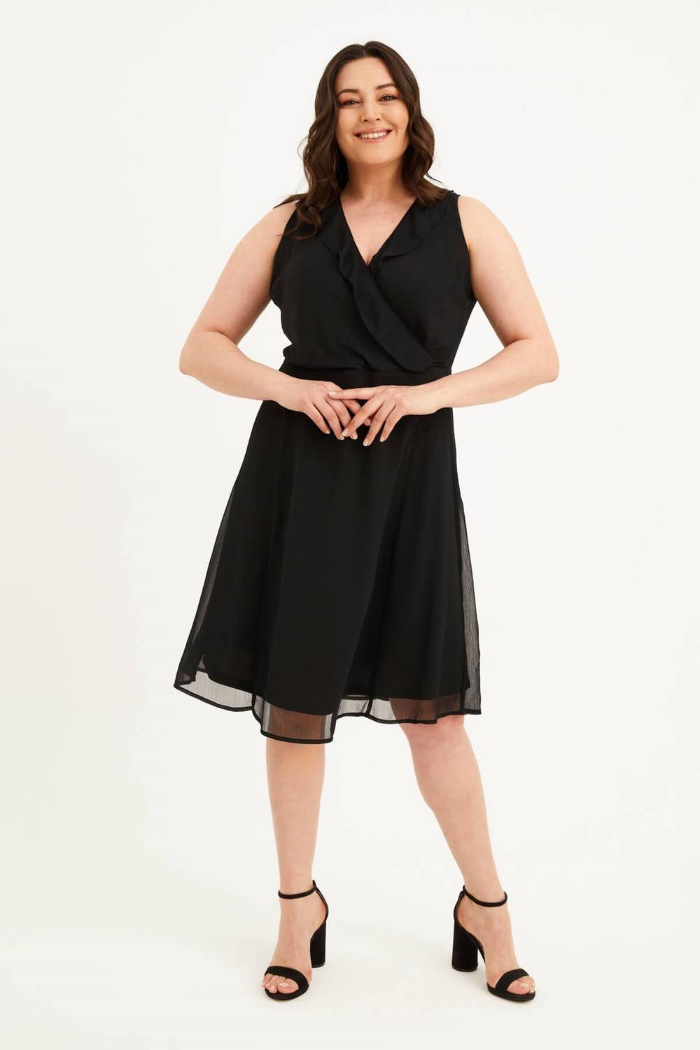 Сукня з підкладкою з шифону з простим дизайном та V-подібним вирізом, великий розмір, чорна, 100% поліестер