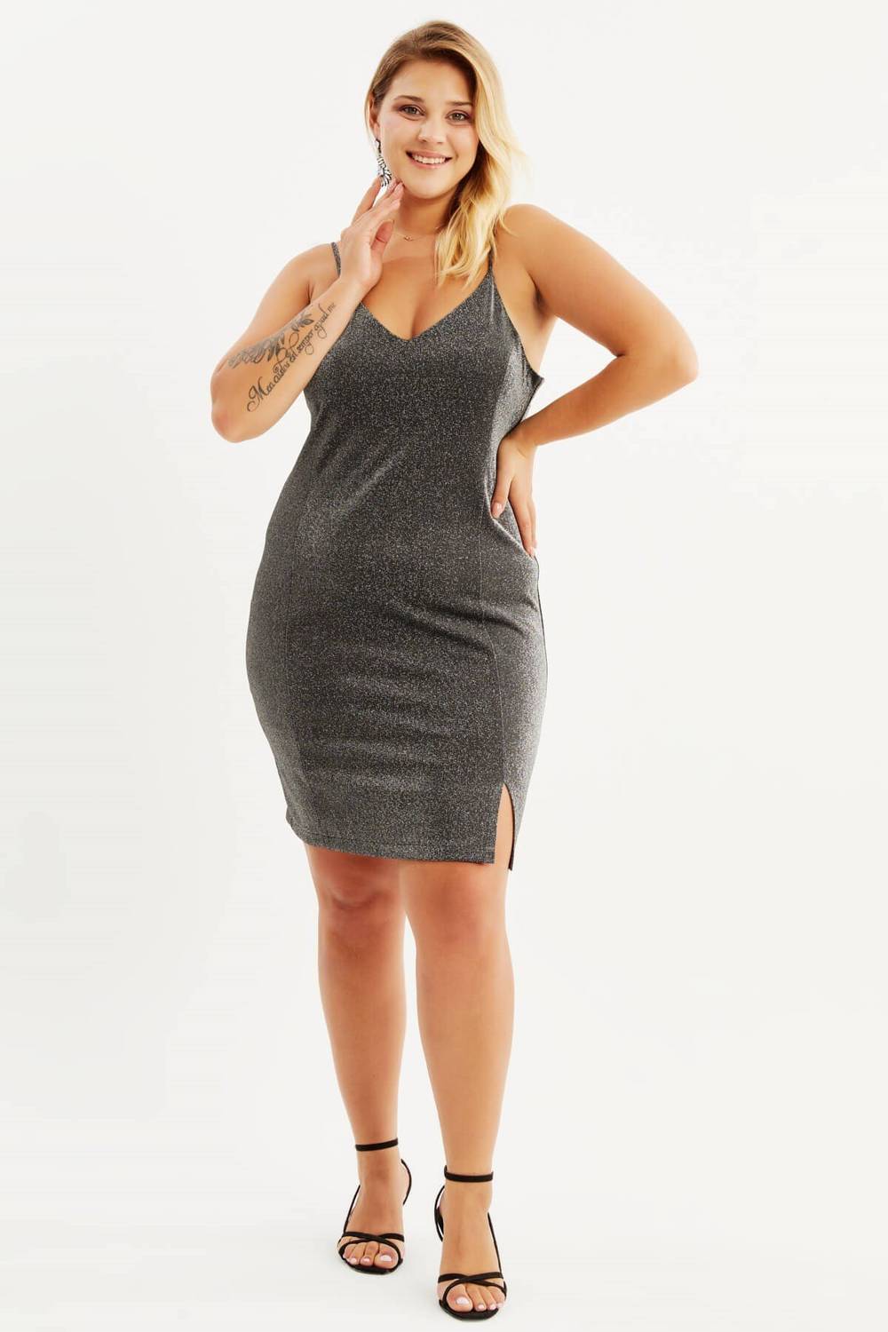 Glittery Rope Strap Slit Dress