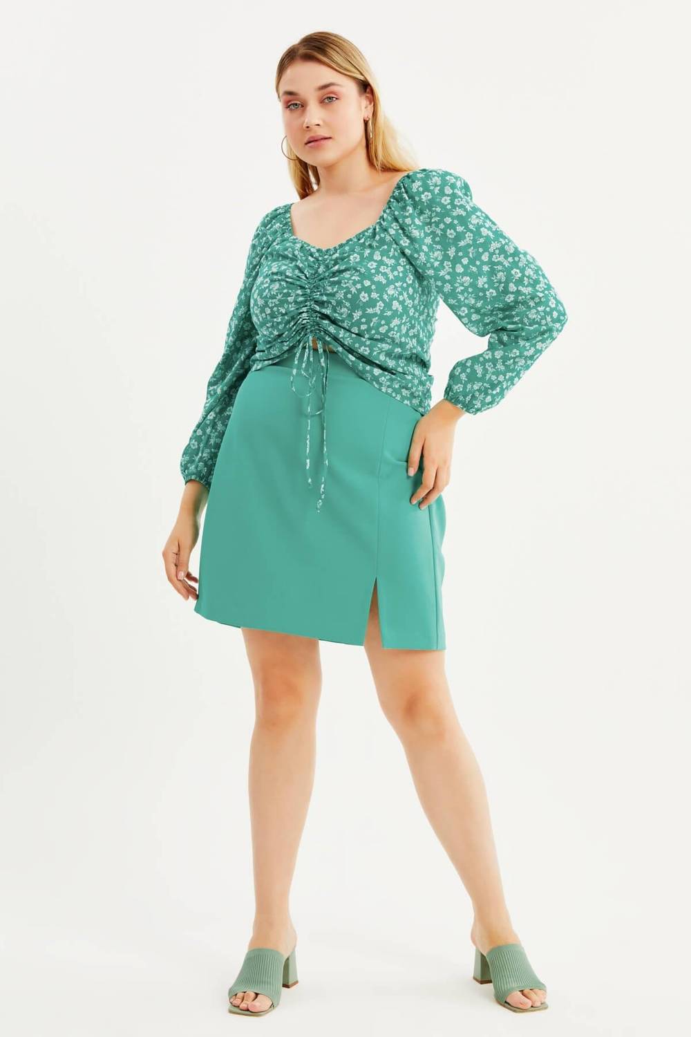 Elastic Back Slit Mini Skirt