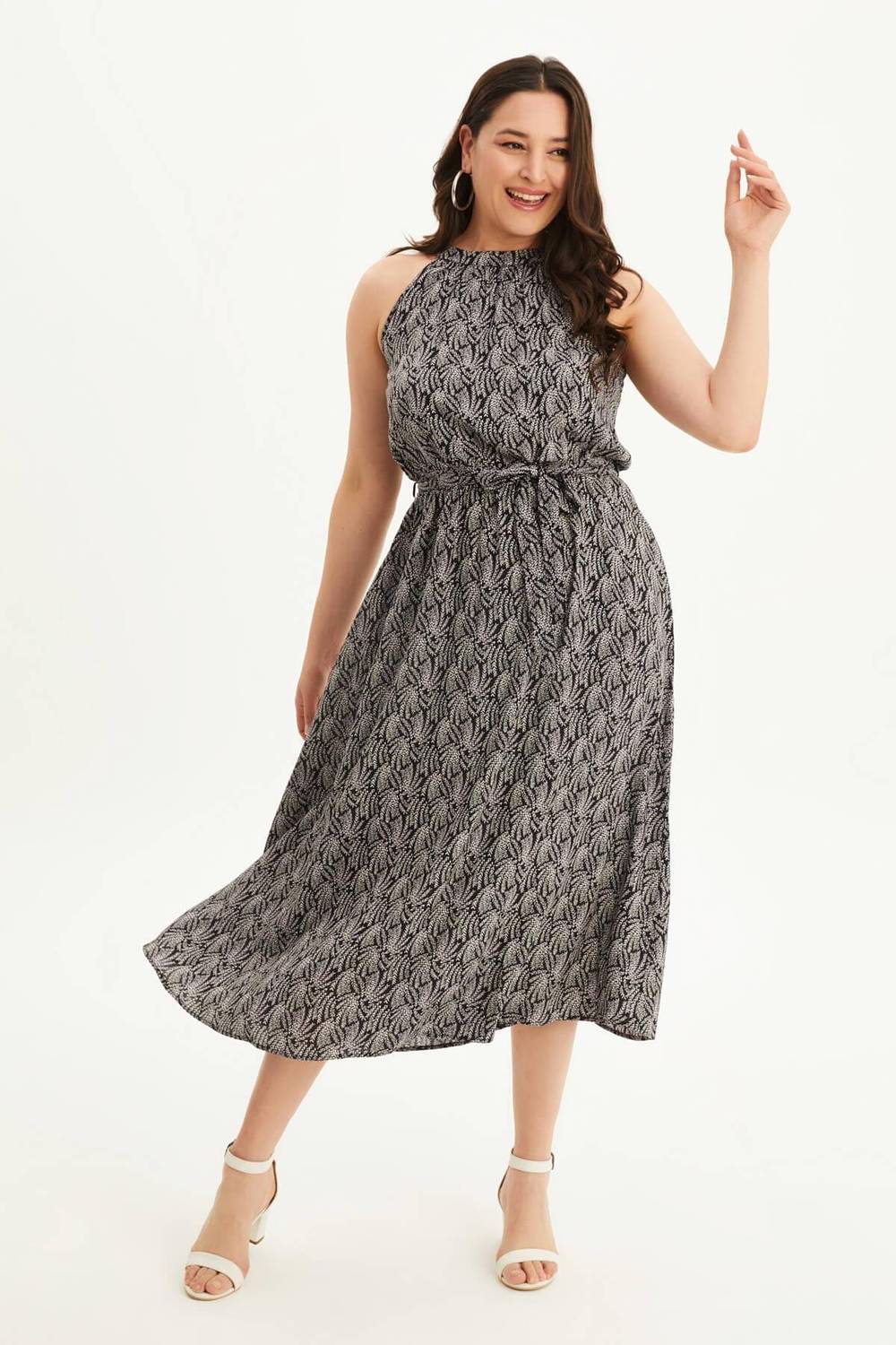 Halter Neck Belted Long Dress