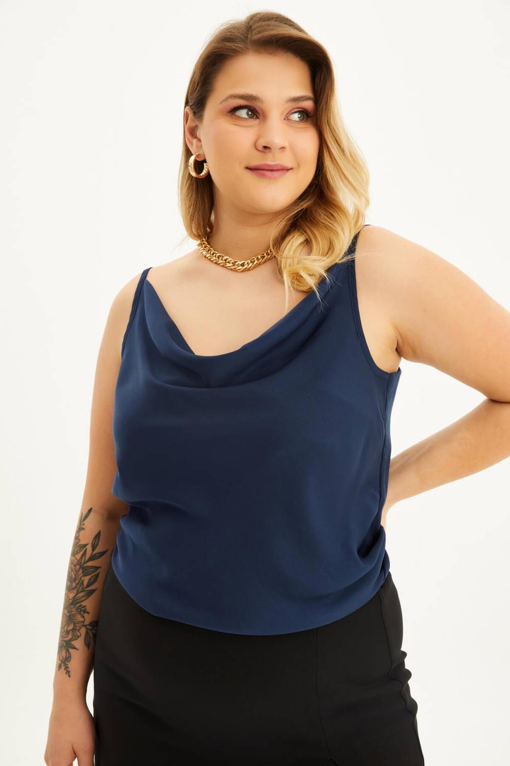 Satin Plunging Collar Rope Strap Blouse