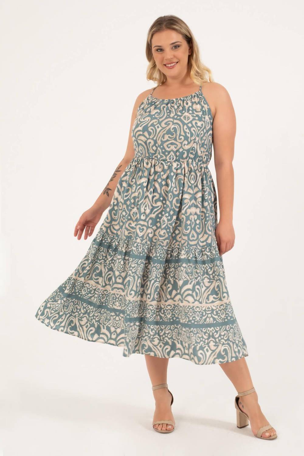 Cross Back Collar Gathered Dress