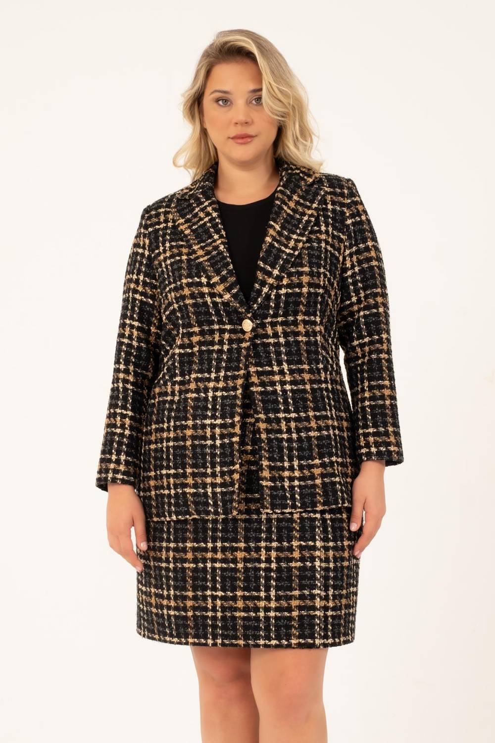 Lined Tweed Double Breasted Blazer Jacket