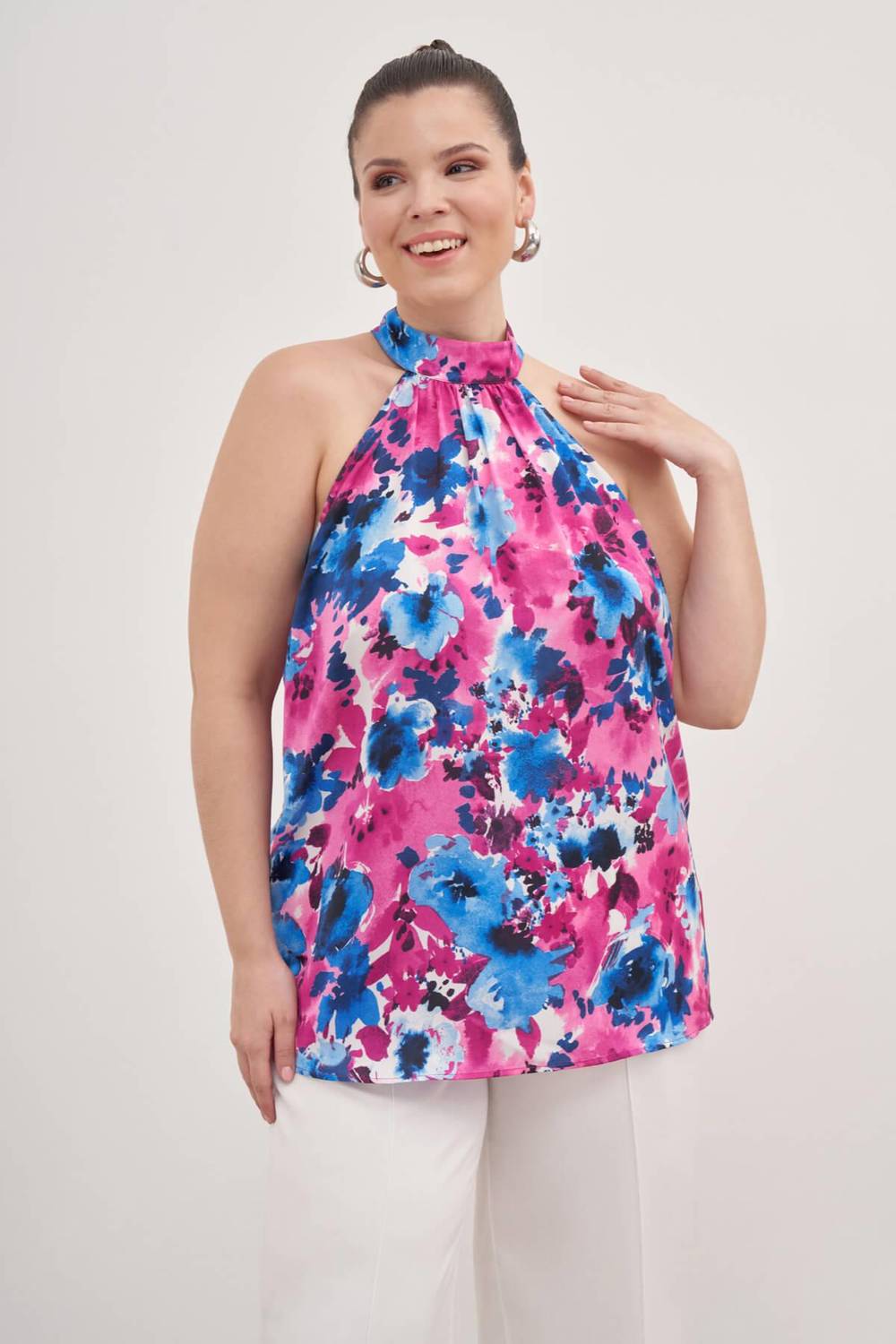 Halter Yakalı Desenli Bluz 