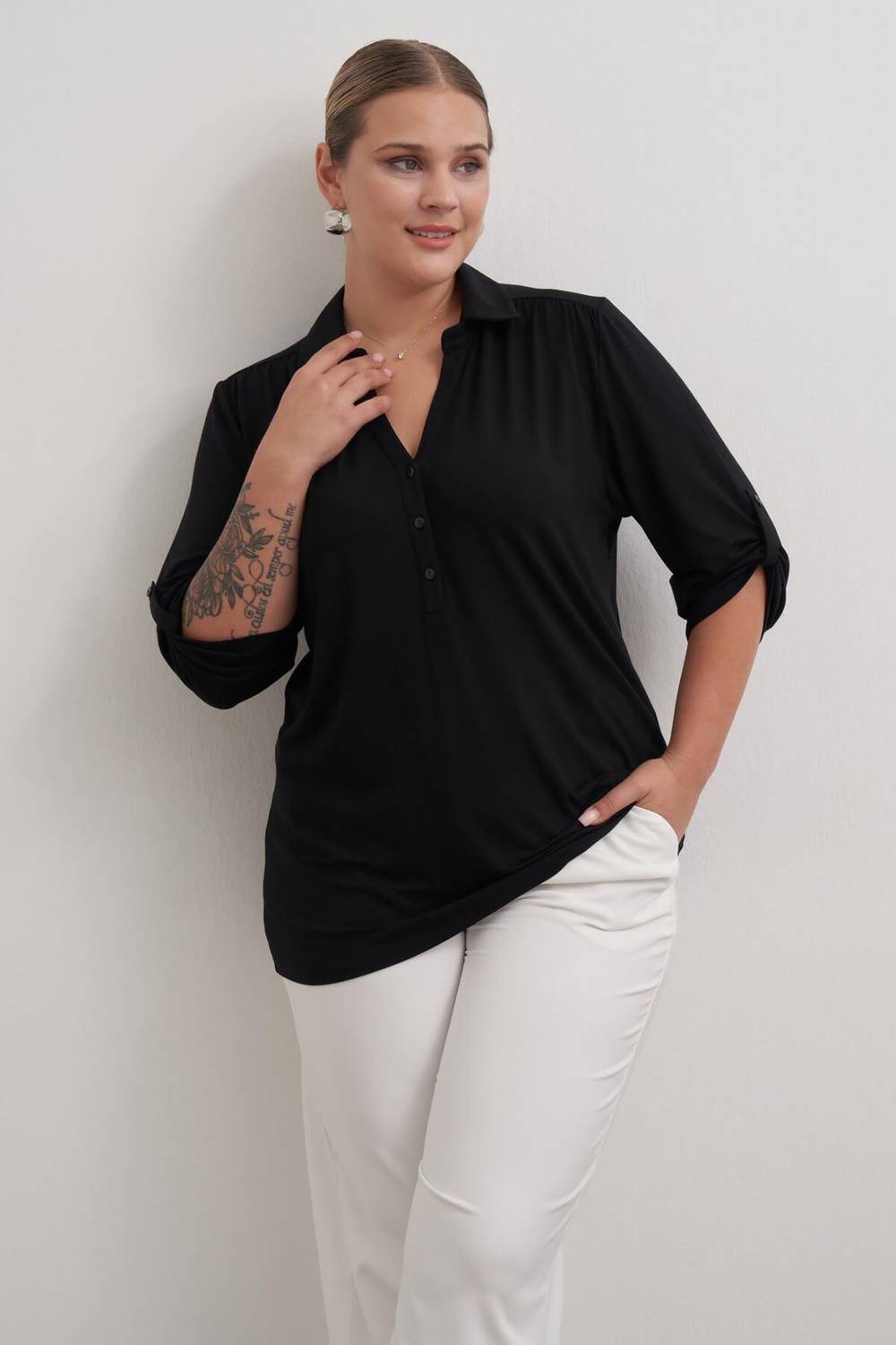 Крутокрашенная блузка для больших размеров, черная, доступна в размерах M, L, XL, XXL, 3XL