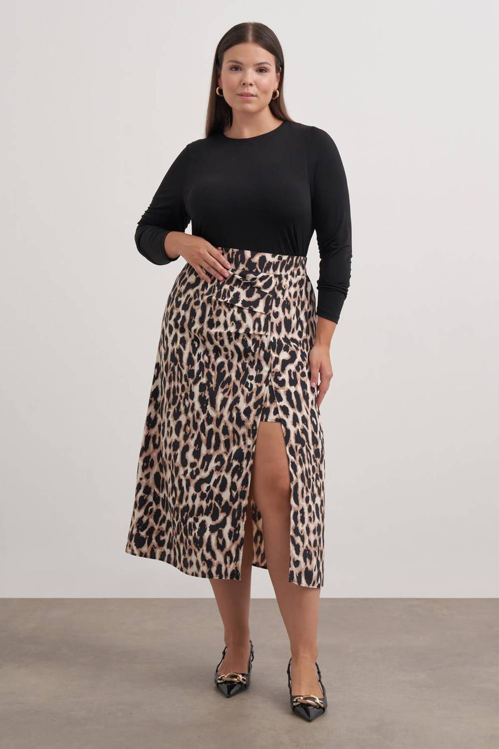 Arka Beli Lastikli Büzgülü Midi Etek